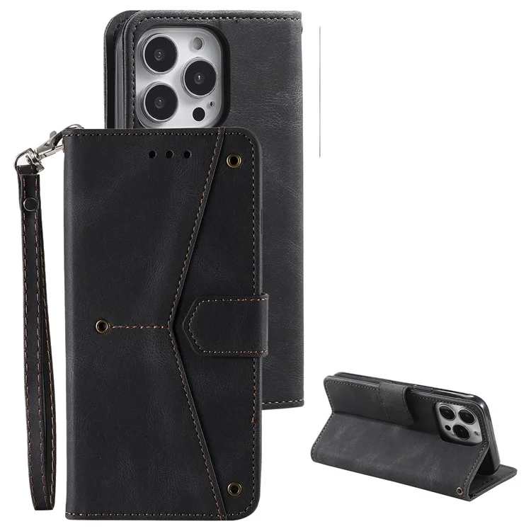 Capa de Couro Flip Case para iPhone 16 Pro - Preto