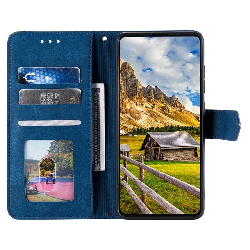 For iPhone 16 Protective Case Splicing Stitching Leather Flip Phone Cover - Blue