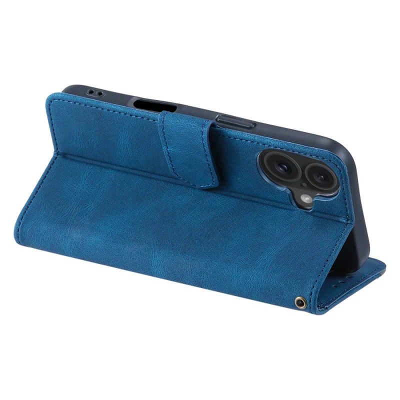 For iPhone 16 Protective Case Splicing Stitching Leather Flip Phone Cover - Blue