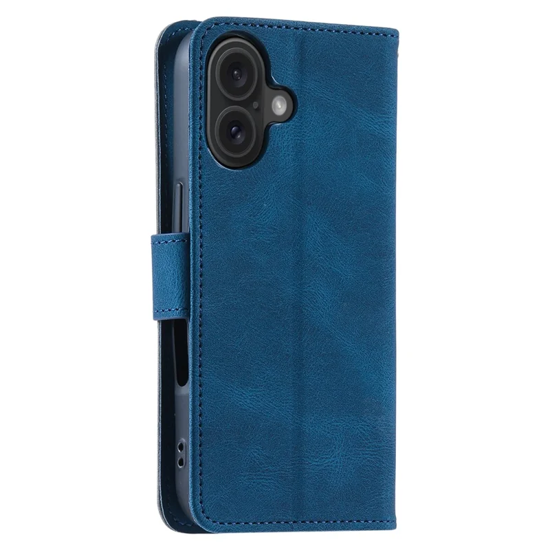 For iPhone 16 Protective Case Splicing Stitching Leather Flip Phone Cover - Blue