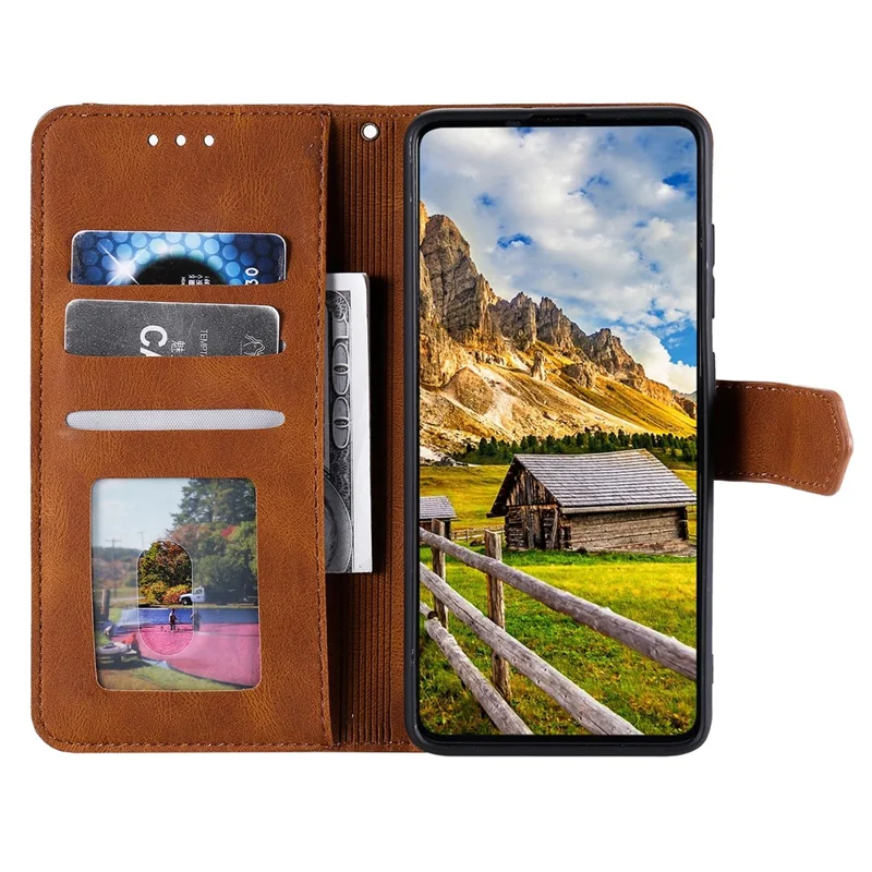 Voor iPhone 16 Plus hoesje met gelaste stiksels Lederen portemonnee telefoonhoes - Bruin