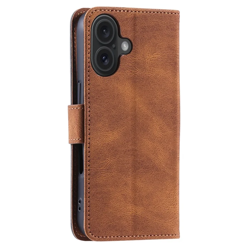 Voor iPhone 16 Plus hoesje met gelaste stiksels Lederen portemonnee telefoonhoes - Bruin