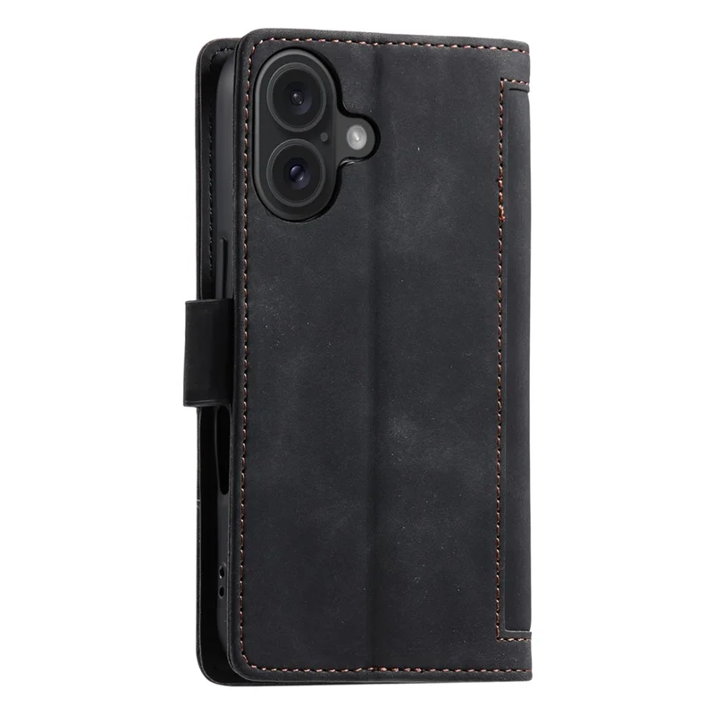 For iPhone 16 Plus Case Full Protection Vintage Splicing Leather Phone Cover - Black