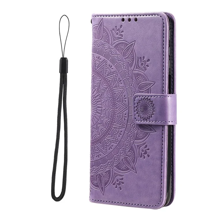 For iPhone 16 Stand Case PU Leather Wallet Phone Cover Totem Imprinted - Purple