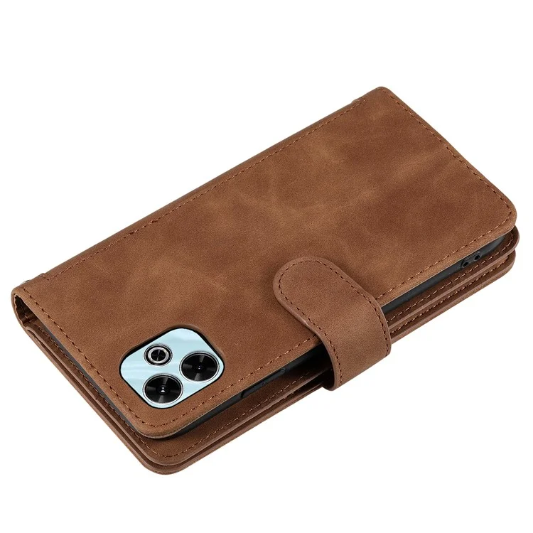Para o Xiaomi Redmi 13 5G / 4G Case PU Leather Phone Cover com Bolsa Zíper 9 Slots de Cartão - Marrom