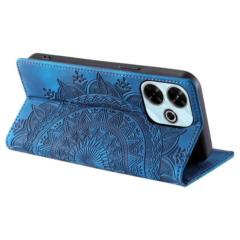 Style-010 Per Xiaomi Redmi 13 5G / 4G Custodia Chiusura Magnetica in Pelle Custodia Telefonica con Motivo Stampato - Blu