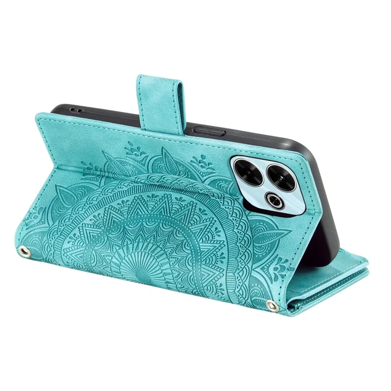 Estilo 006 Para Xiaomi Redmi 13 5G / 4G Capa Carteira de Couro PU Capa de Telefone Padrão de Flor de Mandala - Verde Menta