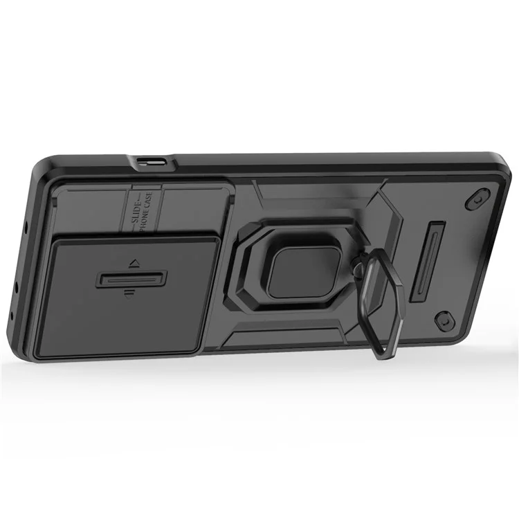 Para OnePlus Ace 3 Pro 5G Case PC+TPU Ring Kickstand Phone Protector com Lens Cover - Preto