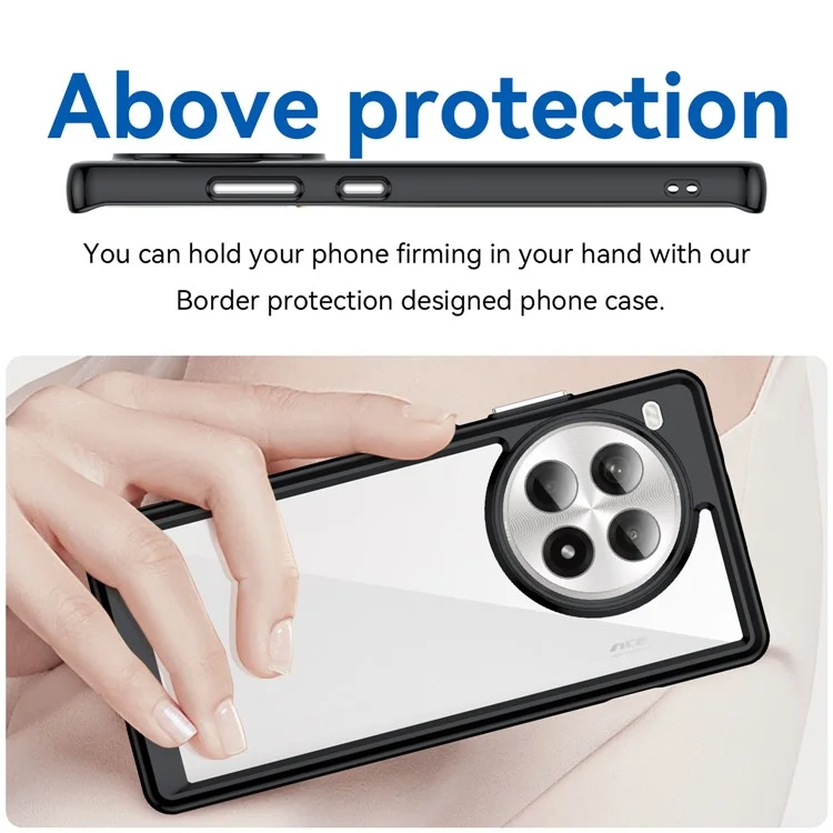 Para OnePlus Ace 3 Pro 5G Case TPU +Acrílico Transparente Back Phone Cover - Preto