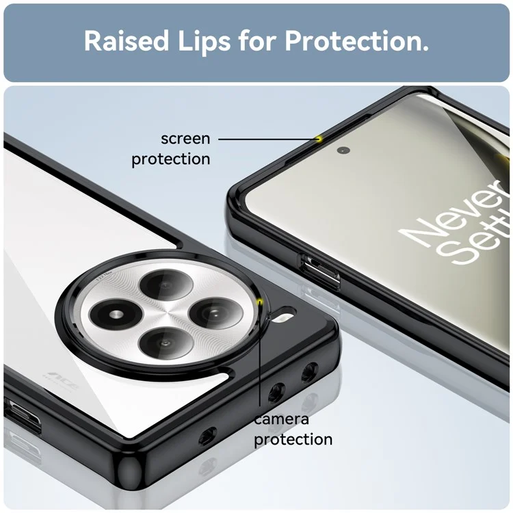 Para OnePlus Ace 3 Pro 5G Case TPU +Acrílico Transparente Back Phone Cover - Preto