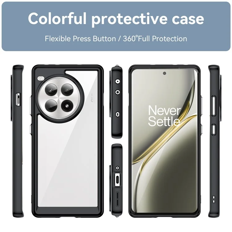 Para OnePlus Ace 3 Pro 5G Case TPU +Acrílico Transparente Back Phone Cover - Preto