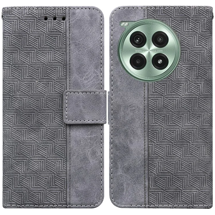 Pour OnePlus Ace 3 Pro 5G Coque Motif Géométrique Cuir Portefeuille Étui Téléphone - Gris