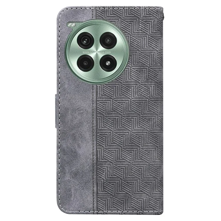 Pour OnePlus Ace 3 Pro 5G Coque Motif Géométrique Cuir Portefeuille Étui Téléphone - Gris