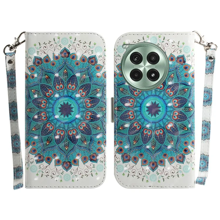 For OnePlus Ace 3 Pro 5G Case Leather Wallet Phone Cover 3D Pattern Print - Peacock Wreath