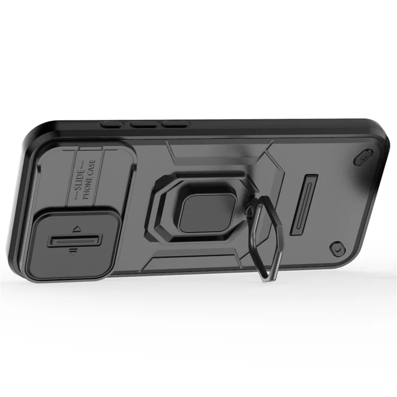 For iPhone 16 Pro Max Case Ring Kickstand Camshield PC+TPU Phone Cover - Black