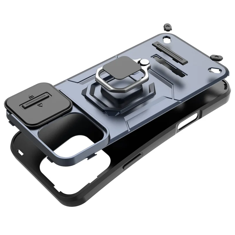 For iPhone 16 Pro Max Case Ring Kickstand Camshield PC+TPU Phone Cover - Black
