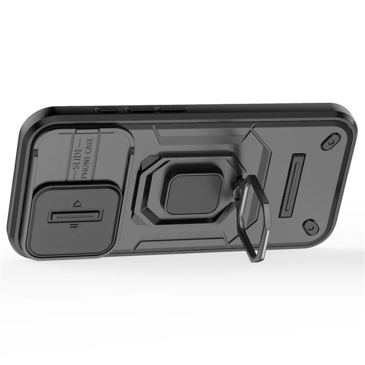 For iPhone 16 Custodia Cover con Anello e Supporto - Nero