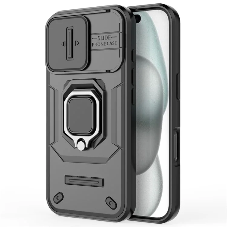 For iPhone 16 Custodia Cover con Anello e Supporto - Nero