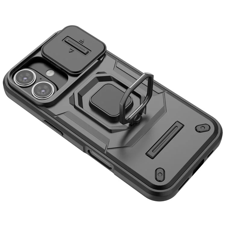 For iPhone 16 Custodia Cover con Anello e Supporto - Nero