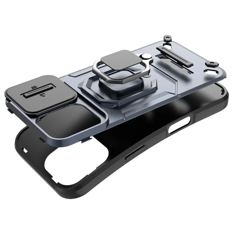 For iPhone 16 Custodia Cover con Anello e Supporto - Nero