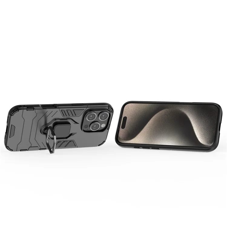 Für iPhone 16 Pro Case PC+TPU Ring Kickstand Schutzhülle - Schwarz