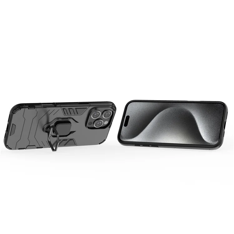 Für iPhone 16 Pro Max Hülle PC+TPU Hybrid Handyhülle mit Ring-Ständer - Schwarz