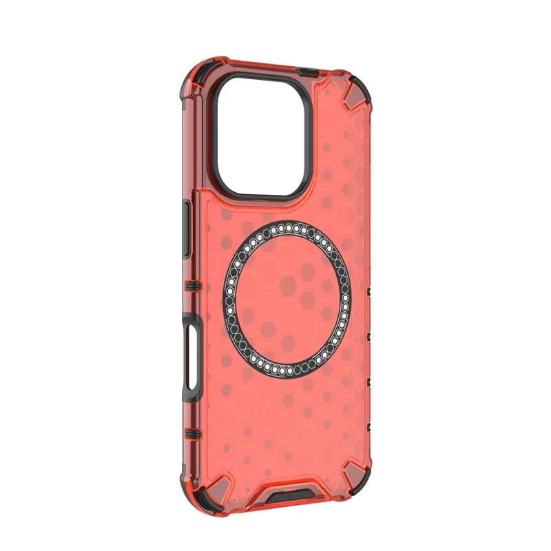 For iPhone 16 Pro Magnetic Case Reinforced Corner Honeycomb TPU+PC Phone Cover - Red
