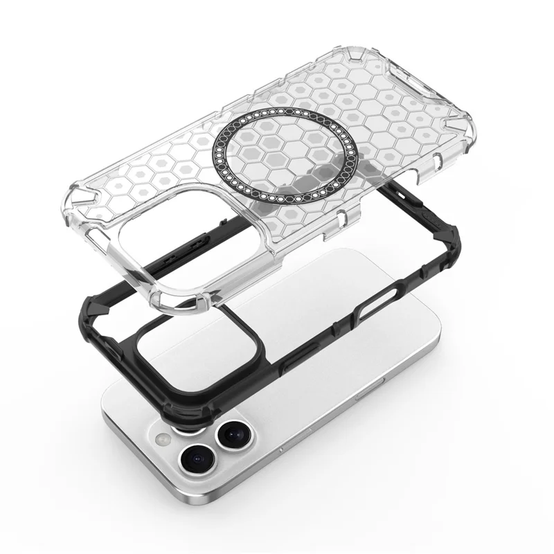 For iPhone 16 Pro Magnetic Case Reinforced Corner Honeycomb TPU+PC Phone Cover - Red