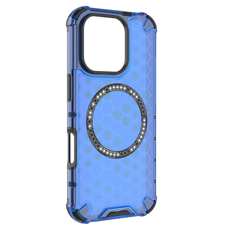 For iPhone 16 Pro Max Magnetic Case TPU+PC Dual Layer Honeycomb Phone Cover - Blue