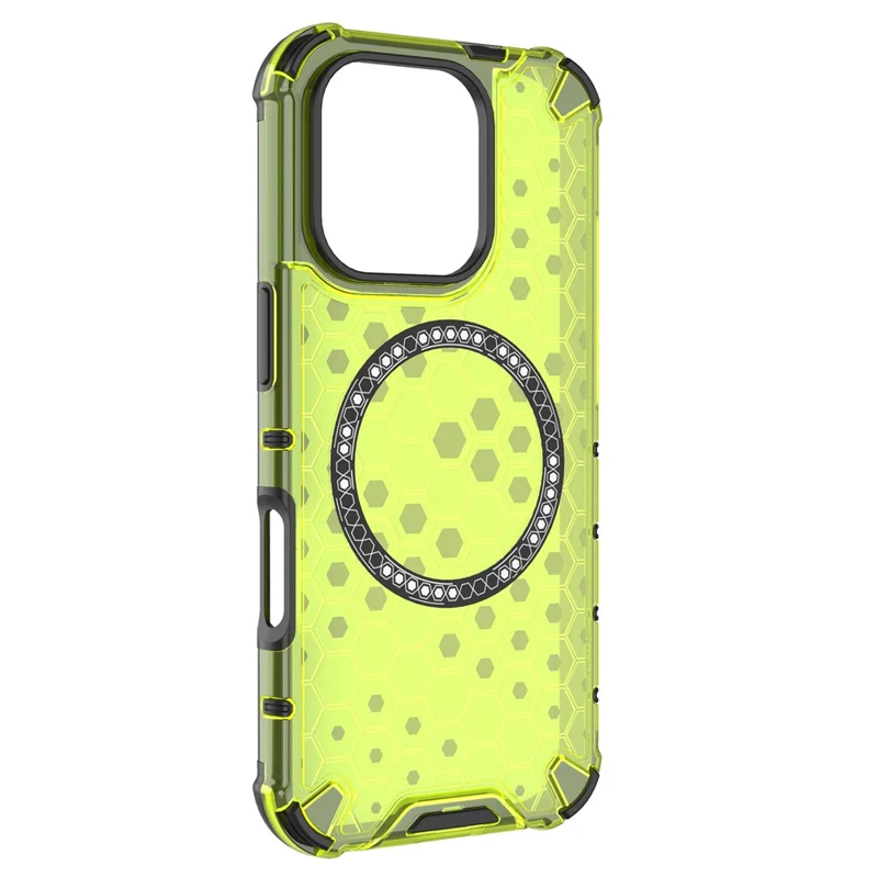For iPhone 16 Pro Max Magnetic Case TPU+PC Dual Layer Honeycomb Phone Cover - Green