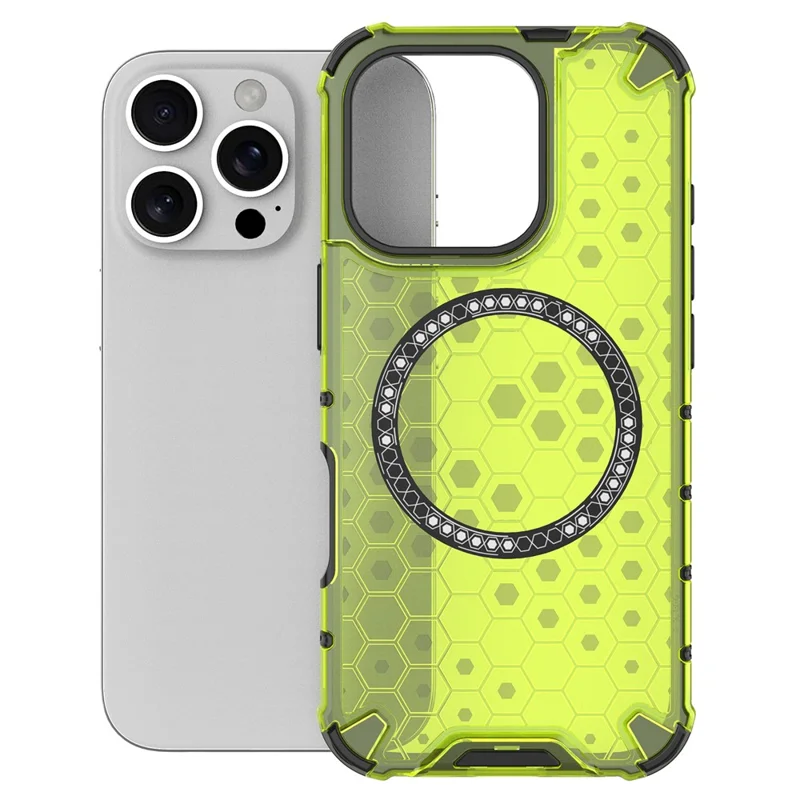 For iPhone 16 Pro Max Magnetic Case TPU+PC Dual Layer Honeycomb Phone Cover - Green