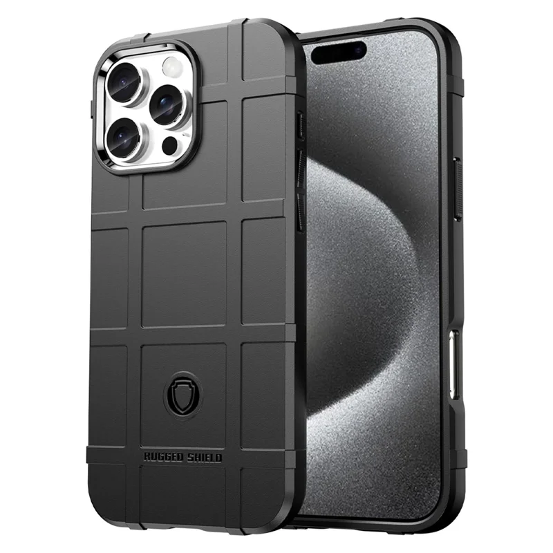 For iPhone 16 Pro Max Case Grid Design Soft TPU Phone Cover - Black