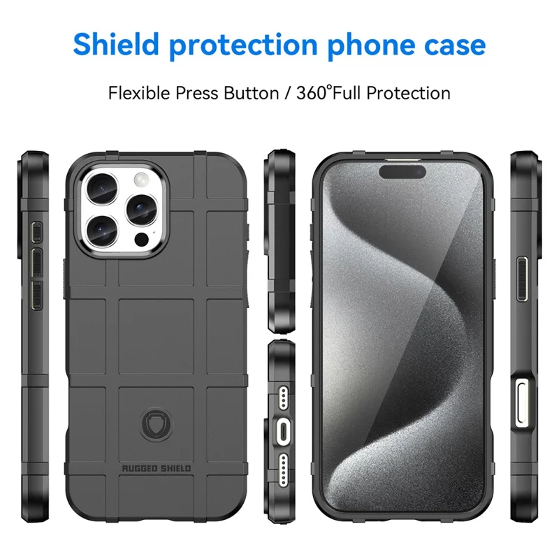 For iPhone 16 Pro Max Case Grid Design Soft TPU Phone Cover - Black