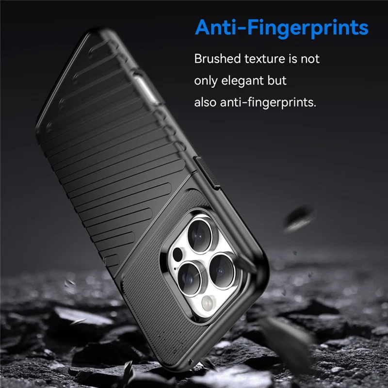 For iPhone 16 Pro Case Twill-struktur TPU støjsikker beskyttelsesdæksel - Sort