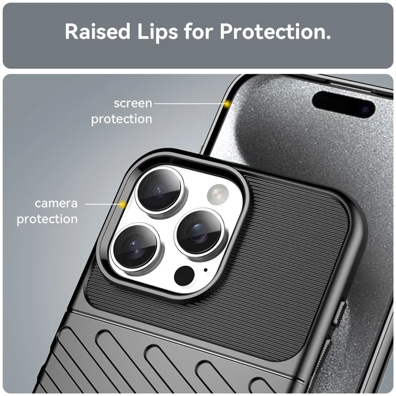 For iPhone 16 Pro Case Twill-struktur TPU støjsikker beskyttelsesdæksel - Sort