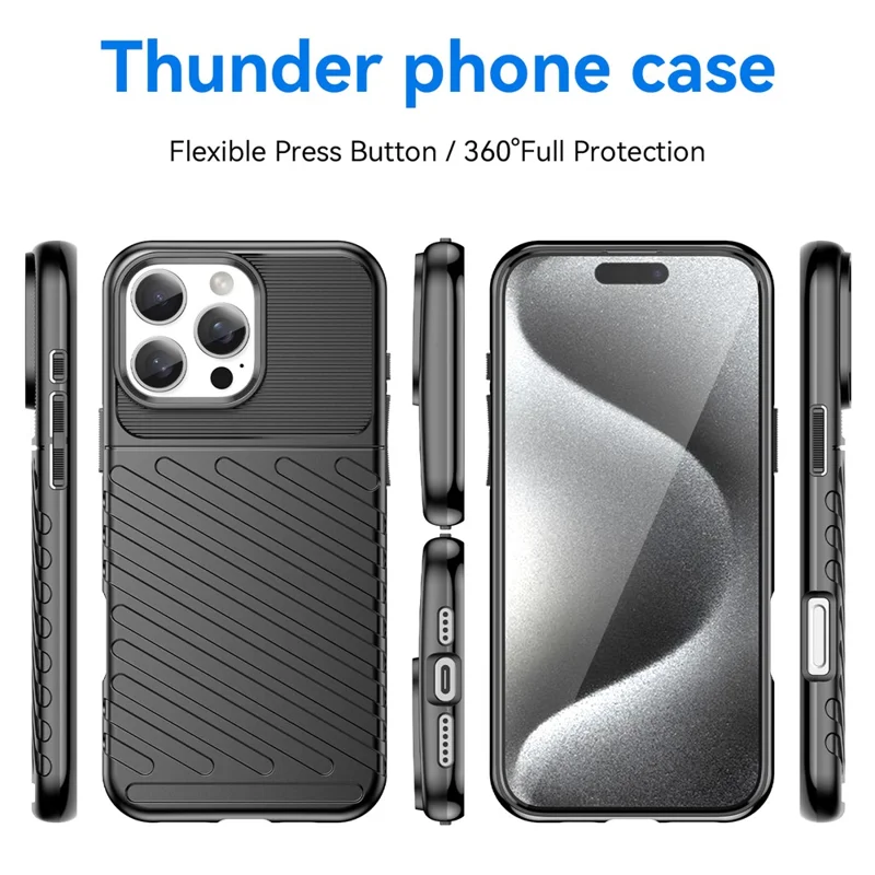 For iPhone 16 Pro Case Twill-struktur TPU støjsikker beskyttelsesdæksel - Sort