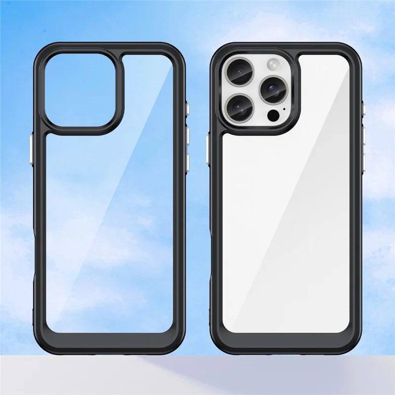 For iPhone 16 Pro Max Case TPU +Acrylic Shockproof Protective Clear Phone Cover - Black