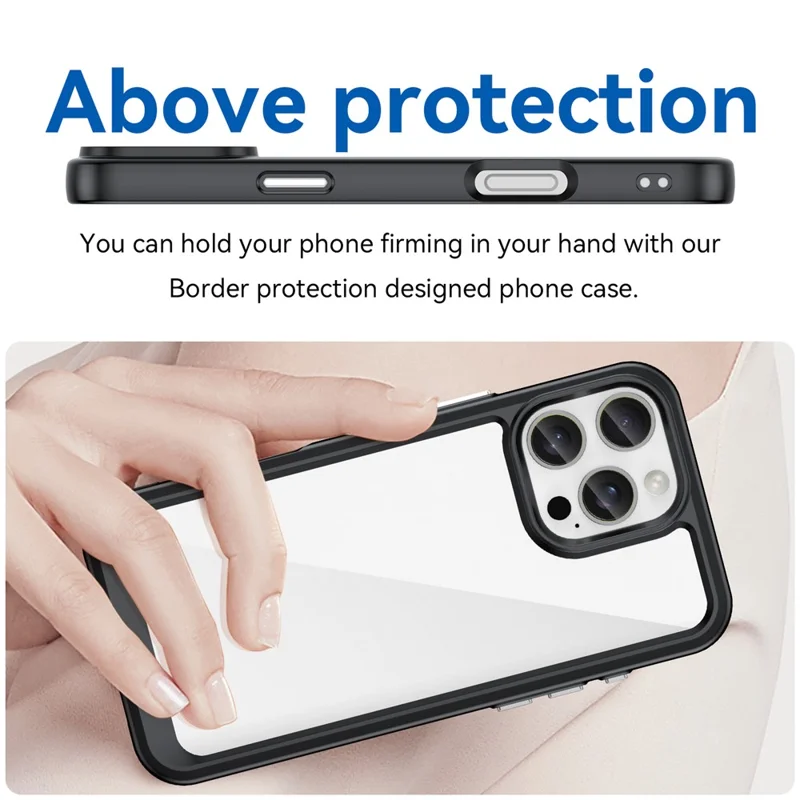 For iPhone 16 Pro Max Case TPU +Acrylic Shockproof Protective Clear Phone Cover - Black
