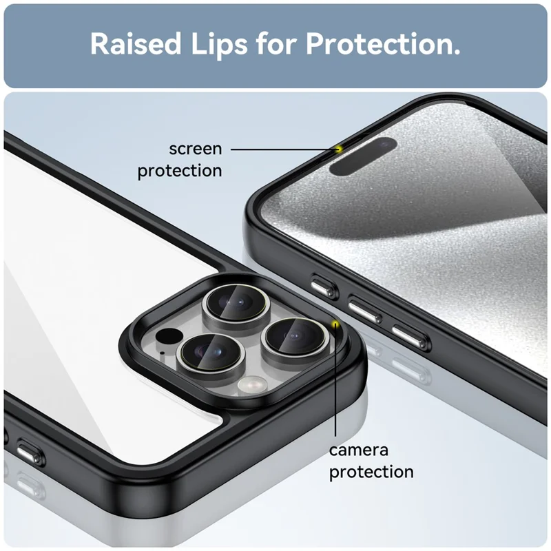 For iPhone 16 Pro Max Case TPU +Acrylic Shockproof Protective Clear Phone Cover - Black