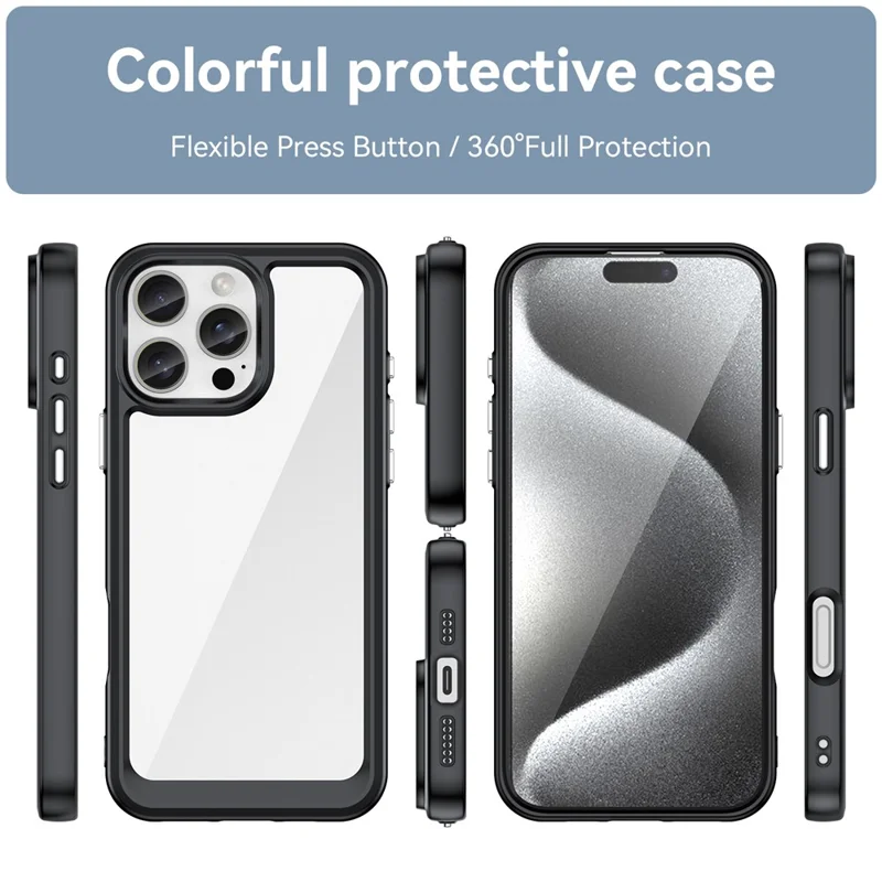 For iPhone 16 Pro Max Case TPU +Acrylic Shockproof Protective Clear Phone Cover - Black