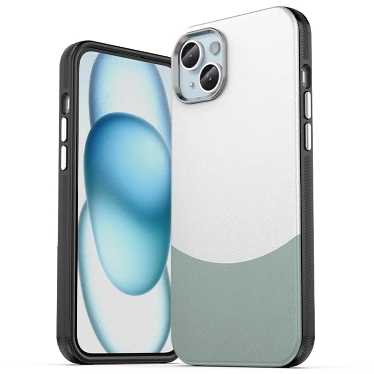 For iPhone 14 Plus Magnetic Case Leather Soft Feel Back Cover Metal Buttons Camera Bezel Bump - Green