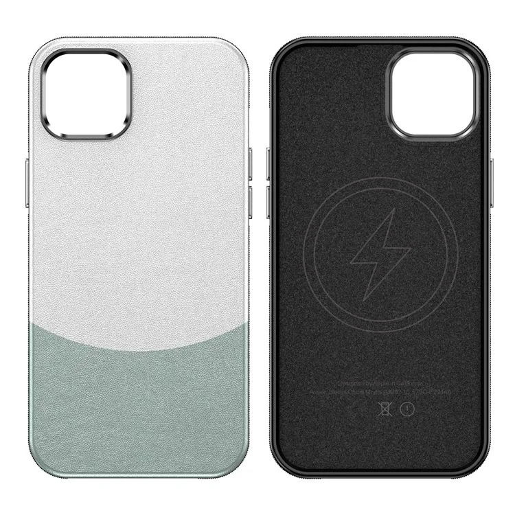 For iPhone 14 Plus Magnetic Case Leather Soft Feel Back Cover Metal Buttons Camera Bezel Bump - Green