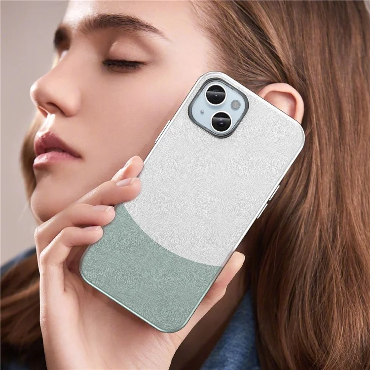 For iPhone 14 Plus Magnetic Case Leather Soft Feel Back Cover Metal Buttons Camera Bezel Bump - Green