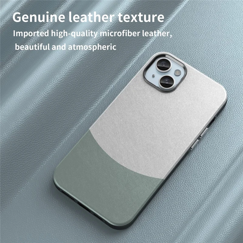 For iPhone 14 Plus Magnetic Case Leather Soft Feel Back Cover Metal Buttons Camera Bezel Bump - Green