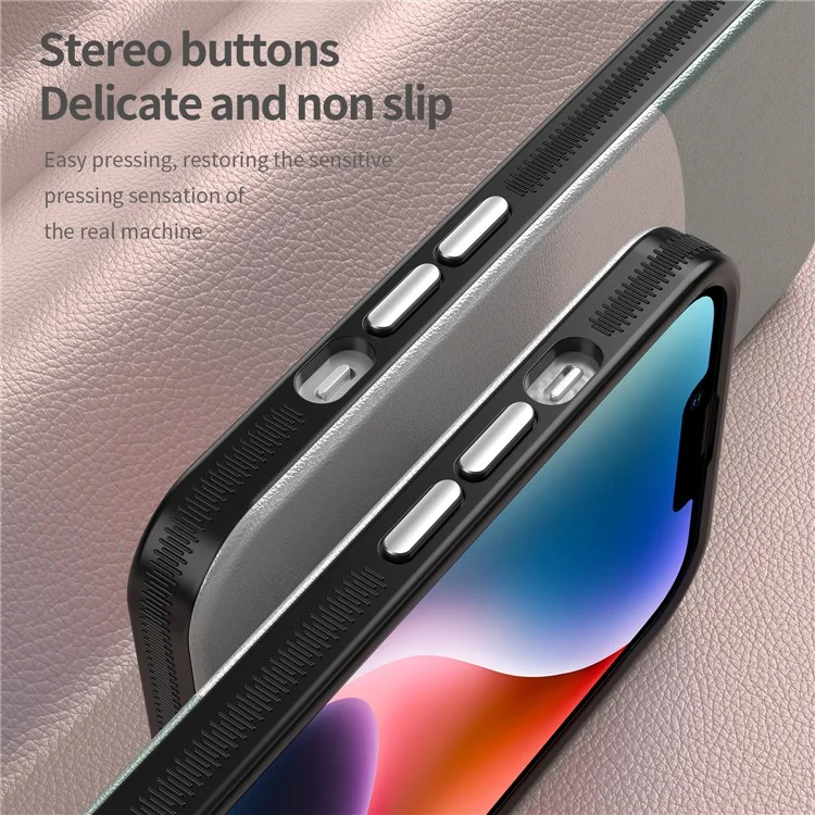 Funda per a iPhone 14 compatible amb MagSafe Splicing Color Leather Back Cover Metal Buttons - Verd