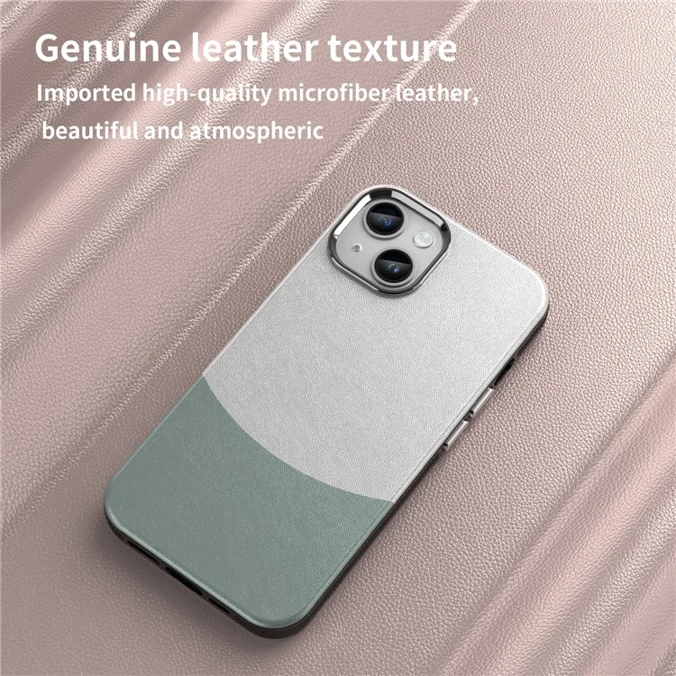 Funda per a iPhone 14 compatible amb MagSafe Splicing Color Leather Back Cover Metal Buttons - Verd