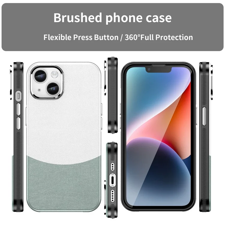 Funda per a iPhone 14 compatible amb MagSafe Splicing Color Leather Back Cover Metal Buttons - Verd