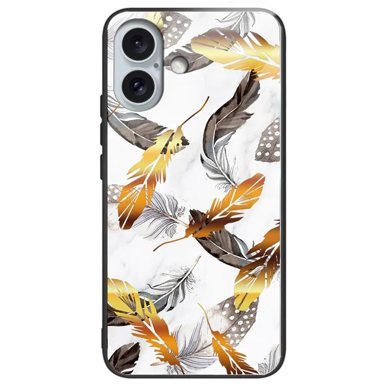 Für iPhone 16 Plus Case Pattern Printing Tempered Glass+TPU Phone Cover - Golden Leaves