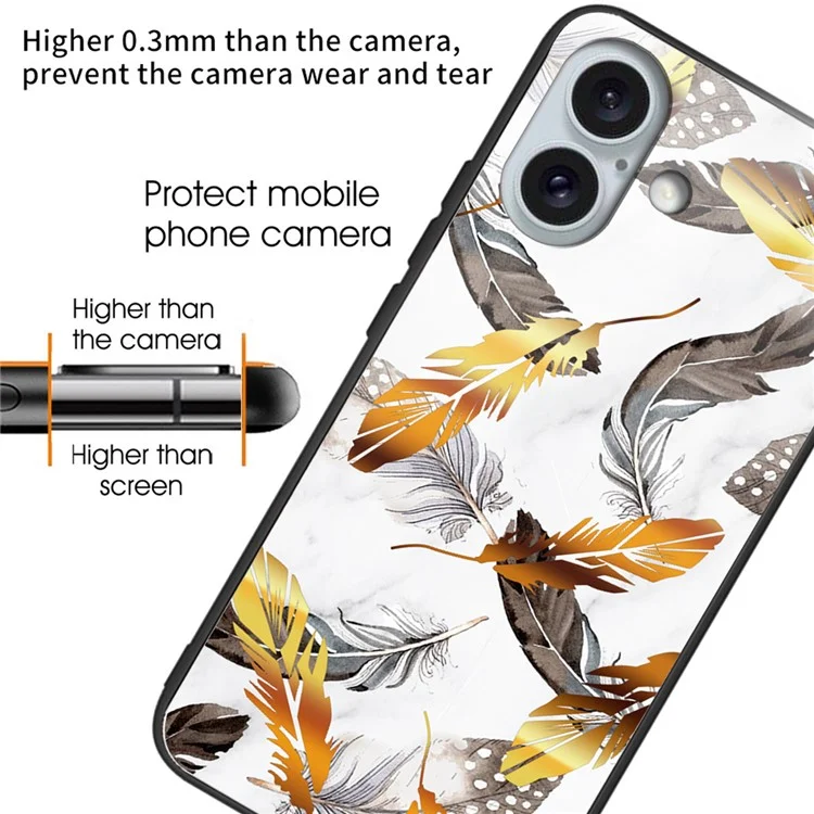 Für iPhone 16 Plus Case Pattern Printing Tempered Glass+TPU Phone Cover - Golden Leaves