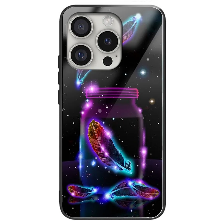 Coque pour iPhone 16 Pro Max Verre trempé + Coque de téléphone en TPU - Impression de motif plume fluorescente